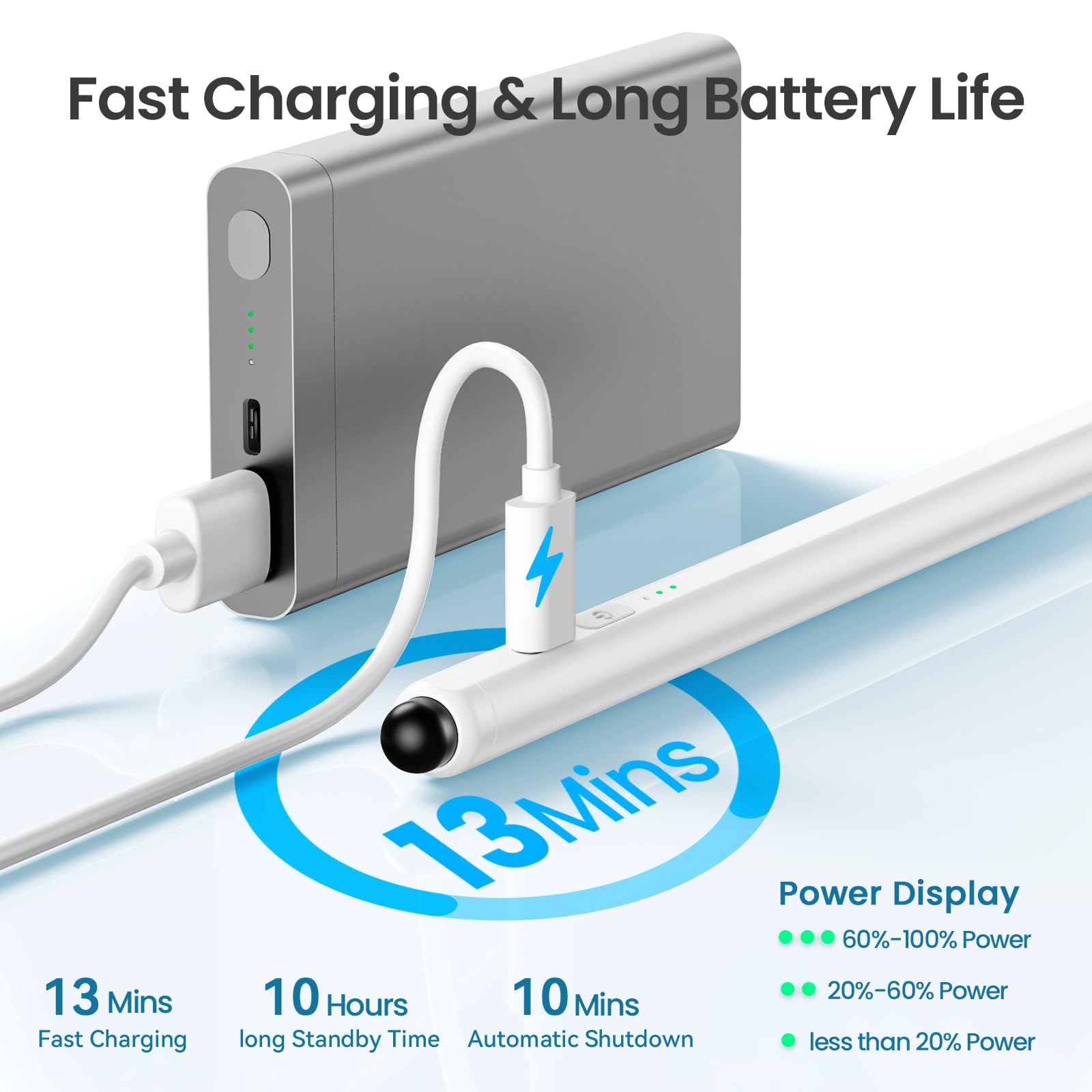 Stylus Pen for iPad(2025-2018),13 mins Fast Charge Pencil with Tilt Sensitivity, White & Blue