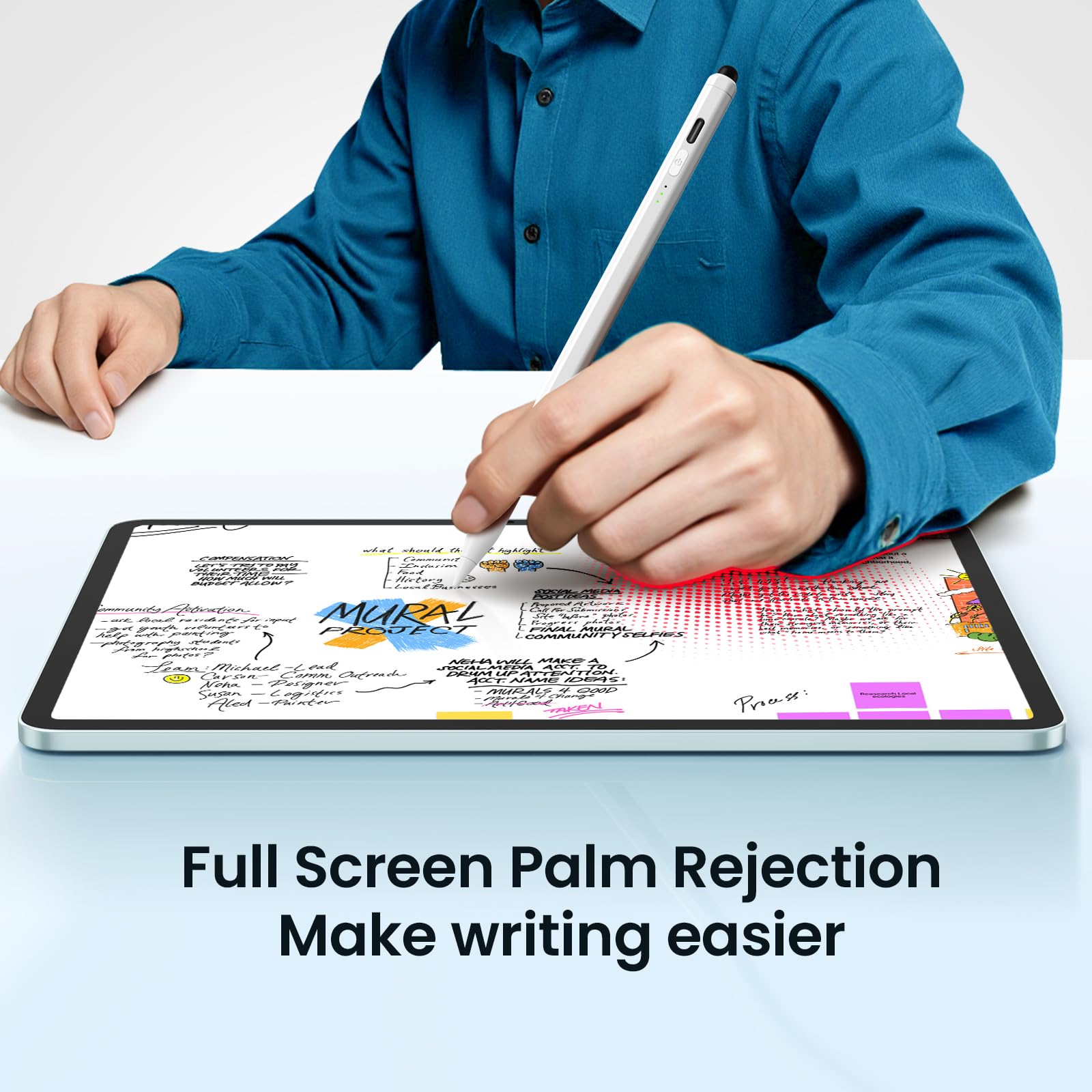 Stylus Pen for iPad(2025-2018),13 mins Fast Charge Pencil with Tilt Sensitivity, White & Blue